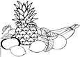 Lamina para colorear Dibujos de Frutas. Limones, Pi&ntilde;a, naranjas, duraznos 